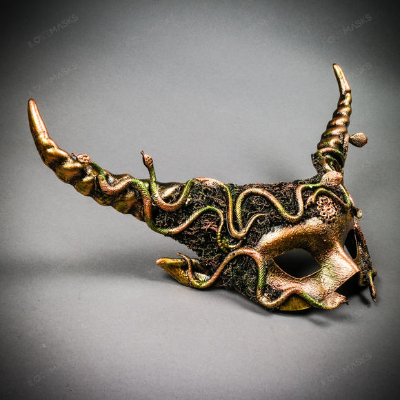 Krampus Horn Woodland Medusa Snake Animal Devil Masquerade Mask - Gold - Picture 4 of 10